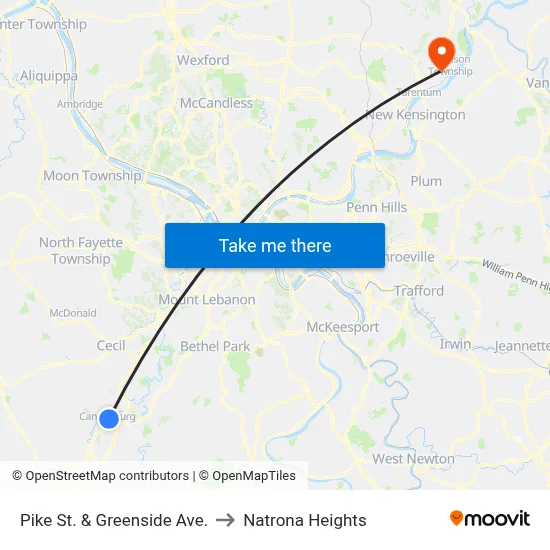 Pike St. & Greenside Ave. to Natrona Heights map