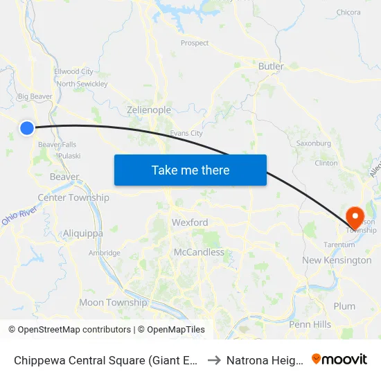 Chippewa Central Square (Giant Eagle) to Natrona Heights map