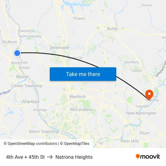 4th Ave + 45th St to Natrona Heights map