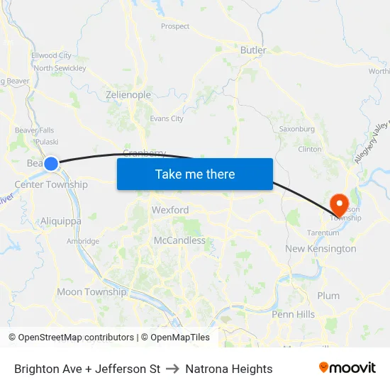 Brighton Ave + Jefferson St to Natrona Heights map