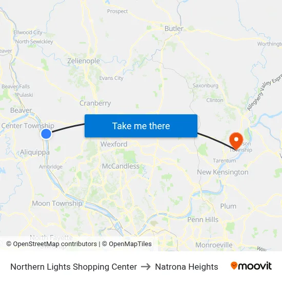 Northern Lights Shopping Center to Natrona Heights map