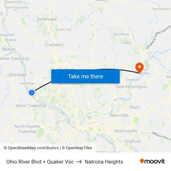 Ohio River Blvd + Quaker Vsc to Natrona Heights map