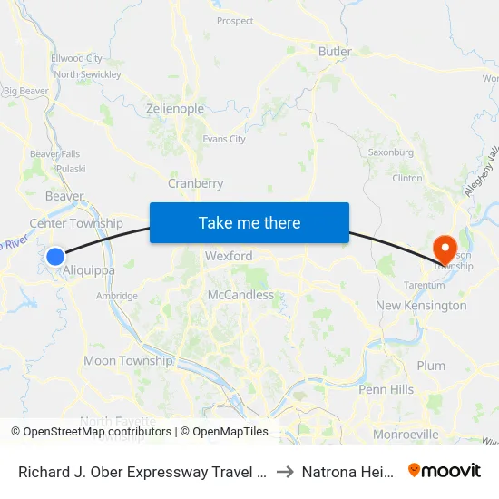 Richard J. Ober Expressway Travel Center to Natrona Heights map