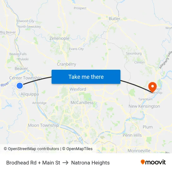 Brodhead Rd + Main St to Natrona Heights map