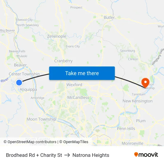Brodhead Rd + Charity St to Natrona Heights map