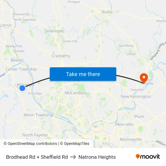 Brodhead Rd + Sheffield Rd to Natrona Heights map