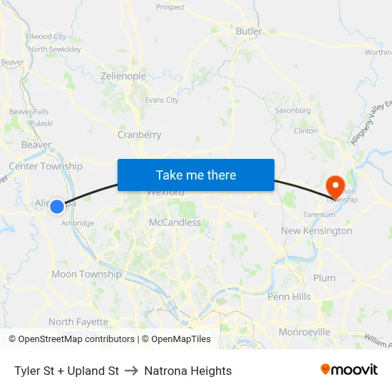 Tyler St + Upland St to Natrona Heights map
