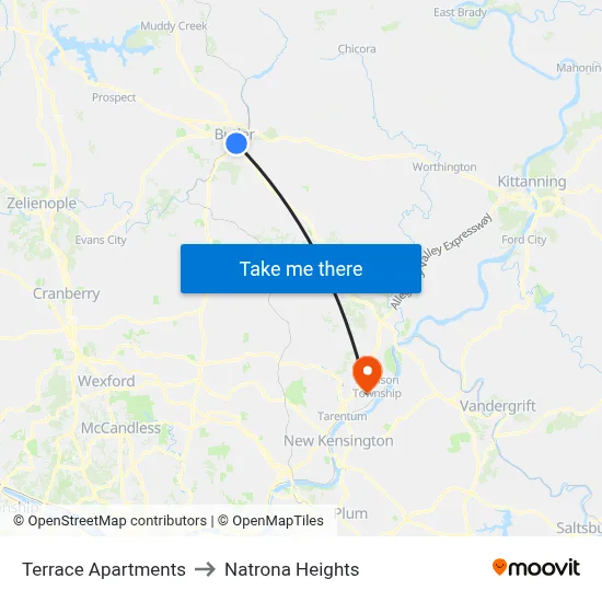 Terrace Apartments to Natrona Heights map