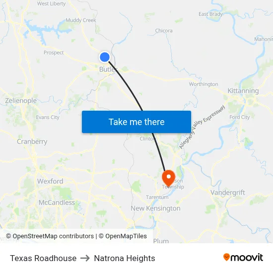 Texas Roadhouse to Natrona Heights map