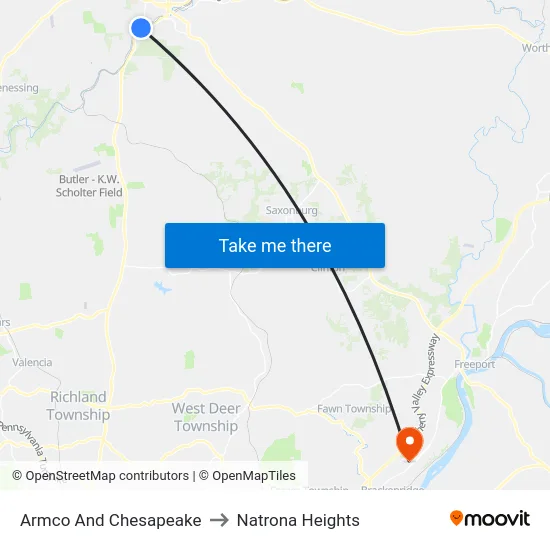 Armco And Chesapeake to Natrona Heights map