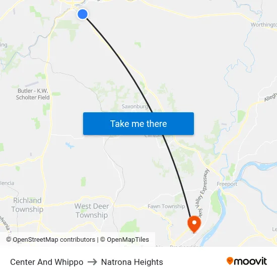 Center And Whippo to Natrona Heights map