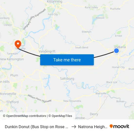 Dunkin Donut (Bus Stop on Rose St) to Natrona Heights map