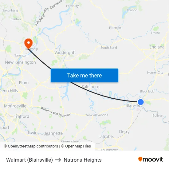 Walmart (Blairsville) to Natrona Heights map