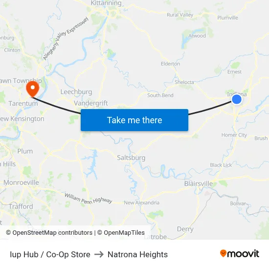 Iup Hub / Co-Op Store to Natrona Heights map
