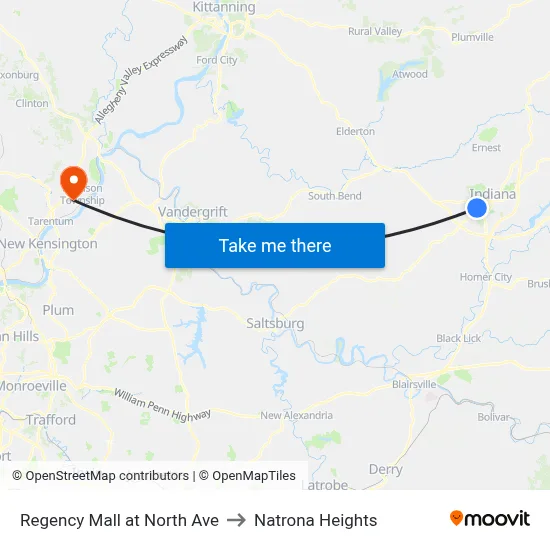 Regency Mall at North Ave to Natrona Heights map