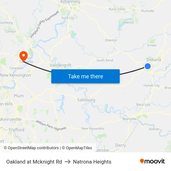 Oakland at Mcknight Rd to Natrona Heights map