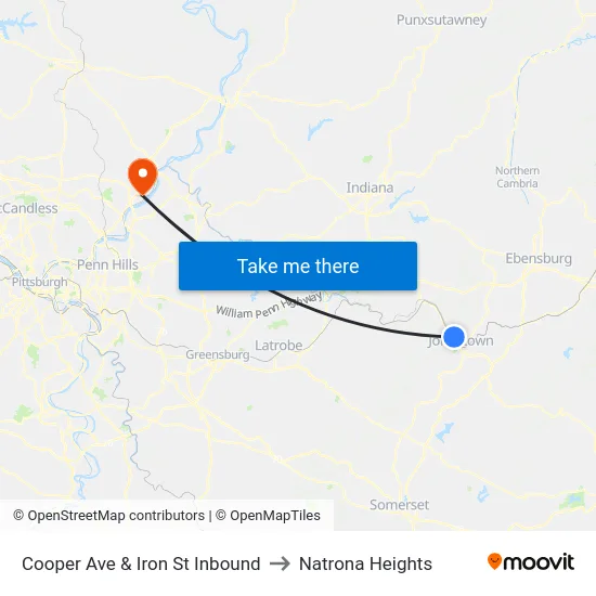 Cooper Ave & Iron St Inbound to Natrona Heights map