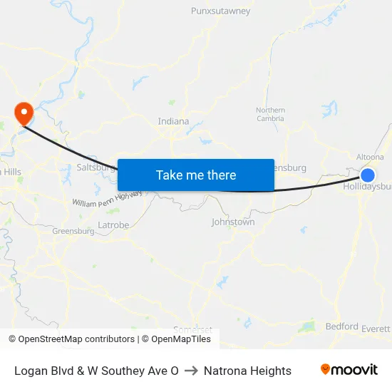 Logan Blvd & W Southey Ave O to Natrona Heights map