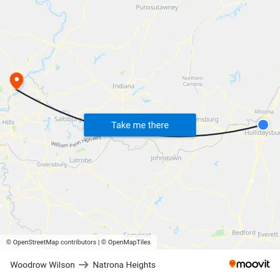 Woodrow Wilson to Natrona Heights map