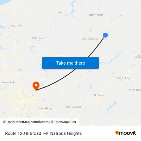 Route 120 & Broad to Natrona Heights map