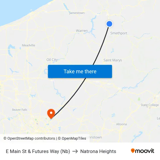 E Main St & Futures Way (Nb) to Natrona Heights map