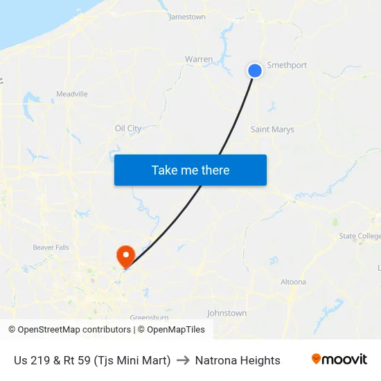 Us 219 & Rt 59 (Tjs Mini Mart) to Natrona Heights map