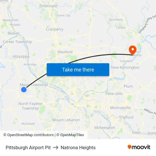 Pittsburgh Airport Pit to Natrona Heights map