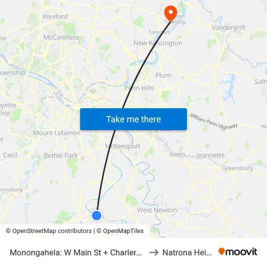 Monongahela: W Main St + Charleroi Feder to Natrona Heights map