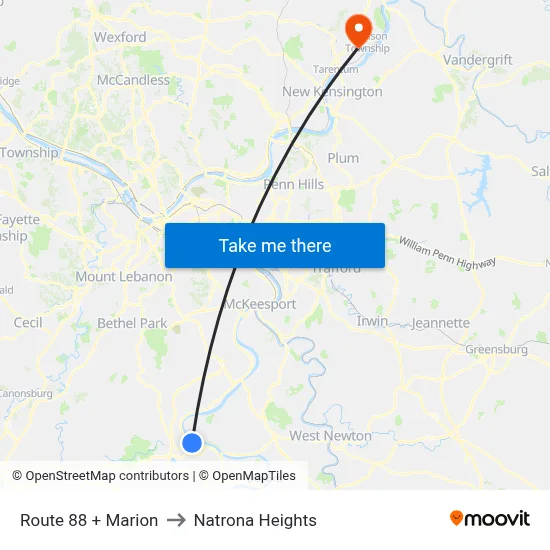 Route 88 + Marion to Natrona Heights map