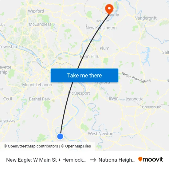 New Eagle: W Main St + Hemlock St to Natrona Heights map