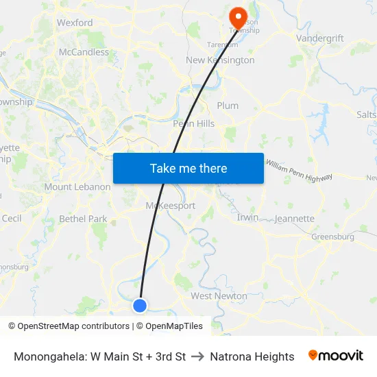 Monongahela: W Main St + 3rd St to Natrona Heights map