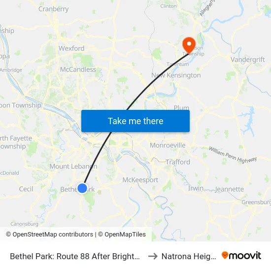 Bethel Park: Route 88 After Brightwood to Natrona Heights map