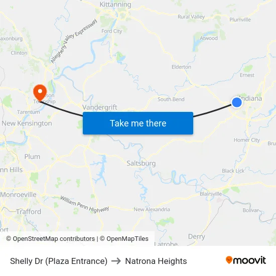 Shelly Dr (Plaza Entrance) to Natrona Heights map