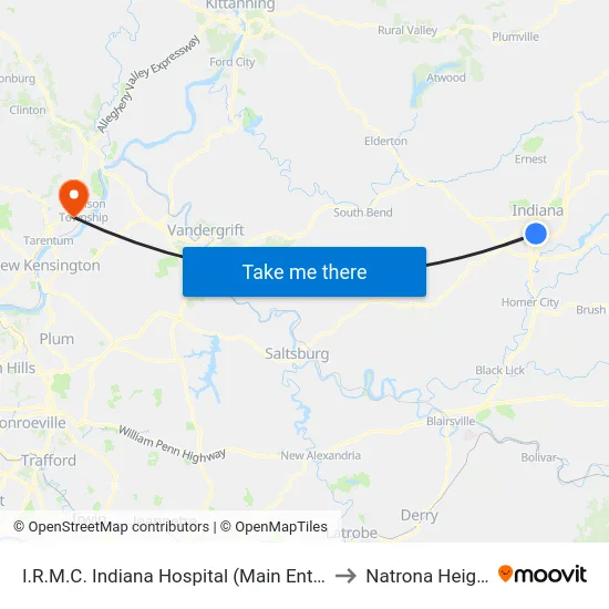 I.R.M.C. Indiana Hospital (Main Entrance to Natrona Heights map
