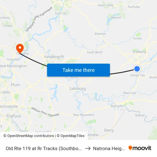 Old Rte 119 at Rr Tracks (Southbound) to Natrona Heights map