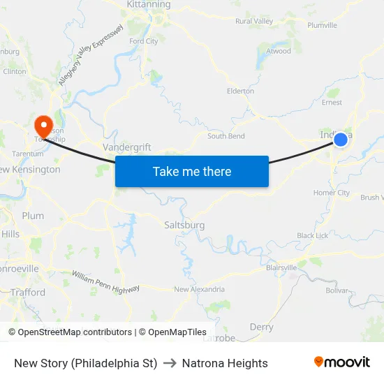 New Story (Philadelphia St) to Natrona Heights map
