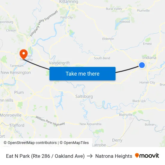 Eat N Park (Rte 286 / Oakland Ave) to Natrona Heights map