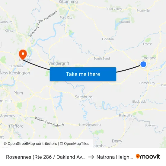Roseannes (Rte 286 / Oakland Ave) to Natrona Heights map
