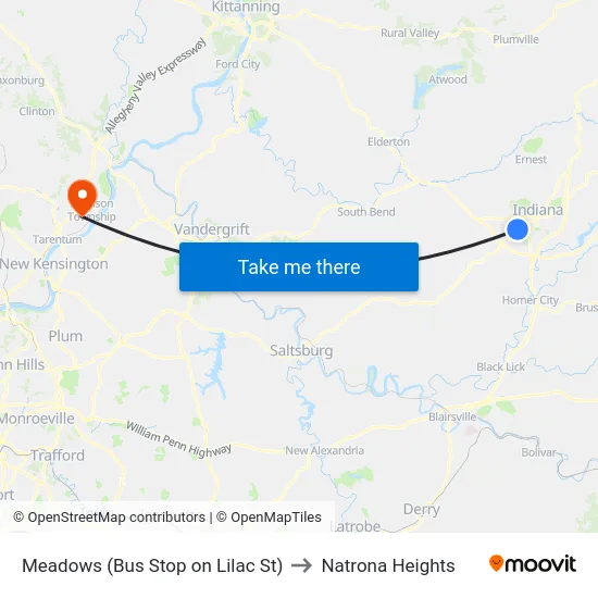Meadows (Bus Stop on Lilac St) to Natrona Heights map