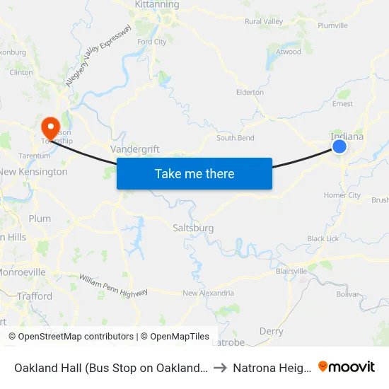 Oakland Hall (Bus Stop on Oakland Ave) to Natrona Heights map