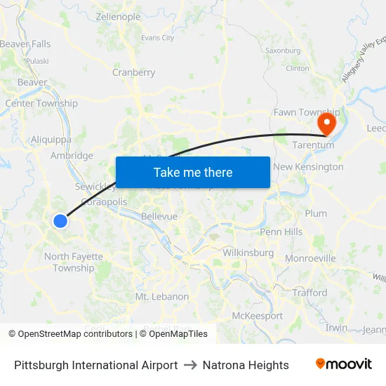 Pittsburgh International Airport to Natrona Heights map