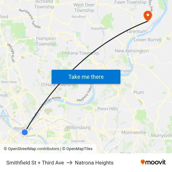 Smithfield St + Third Ave to Natrona Heights map