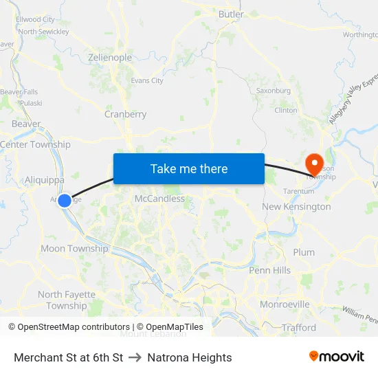 Merchant St at 6th St to Natrona Heights map