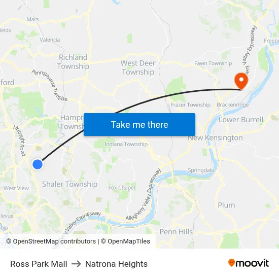 Ross Park Mall to Natrona Heights map