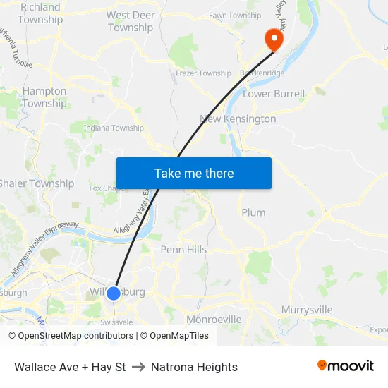 Wallace Ave + Hay St to Natrona Heights map