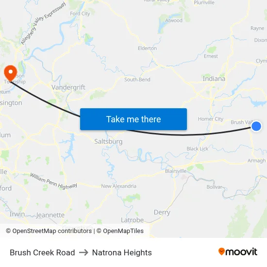 Brush Creek Road to Natrona Heights map