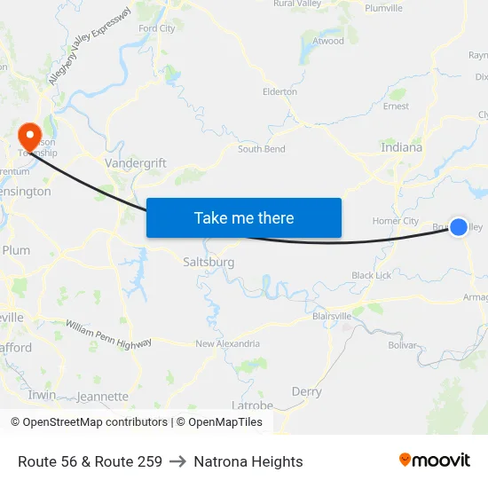 Route 56 & Route 259 to Natrona Heights map
