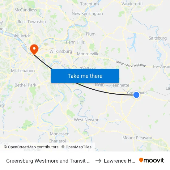 Greensburg Westmoreland Transit Ctr to Lawrence Hall map