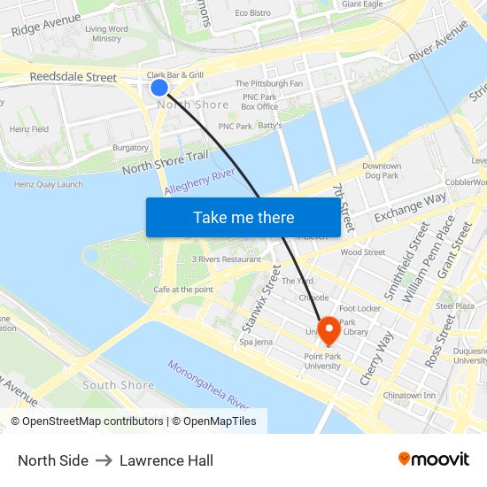 North Side to Lawrence Hall map