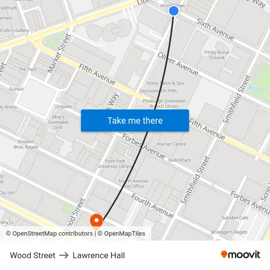 Wood Street to Lawrence Hall map
